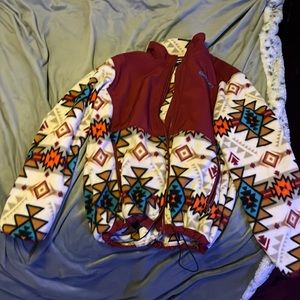 Red with multicolored designs. XL.